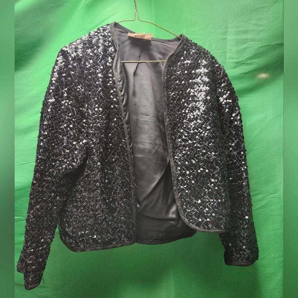 Petite Profile womens black sequin jacket size m/s